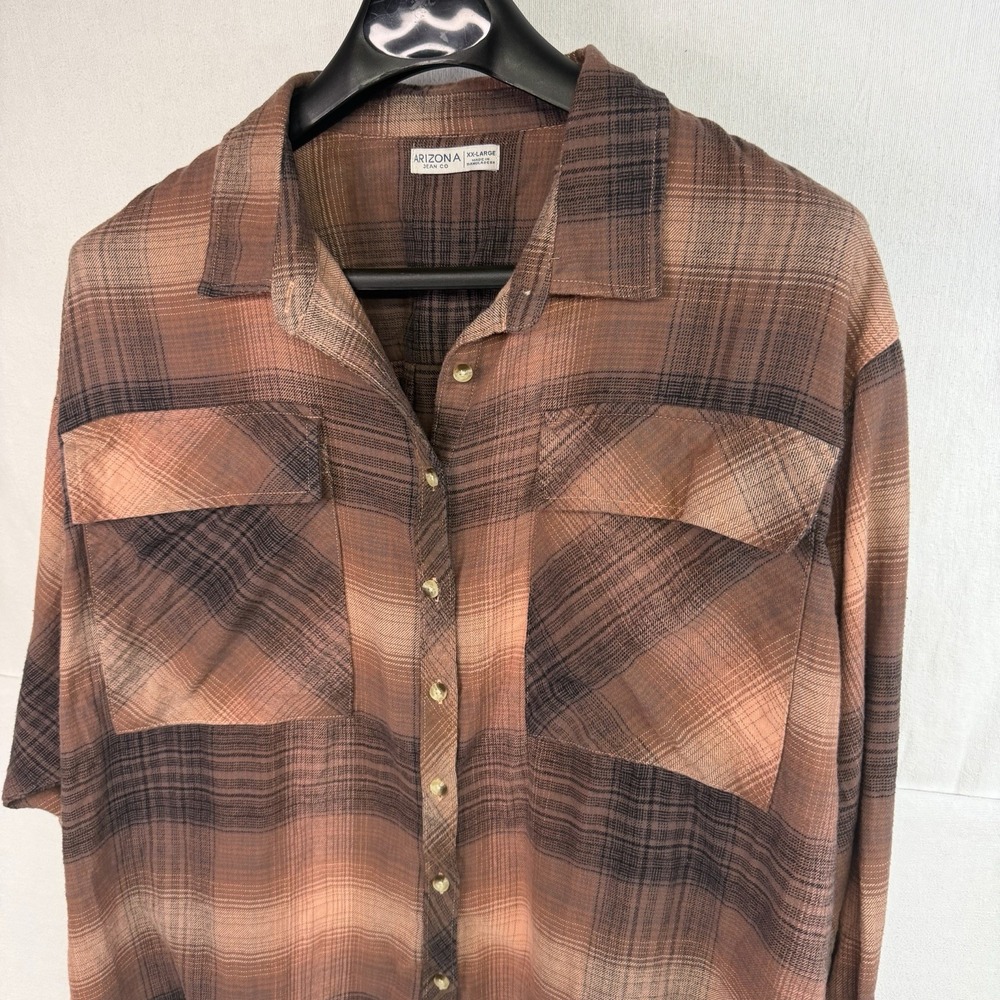 Arizona Jean Oversize Long Sleeve Button Down Lightweight Soft Ombré Plaid 2X